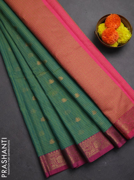 Banarasi semi dupion saree teal green and magenta pink with zari woven buttas and zari woven border