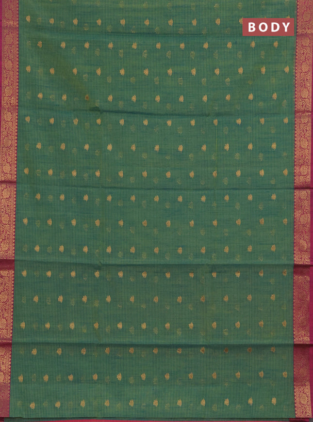 Banarasi semi dupion saree teal green and magenta pink with zari woven buttas and zari woven border