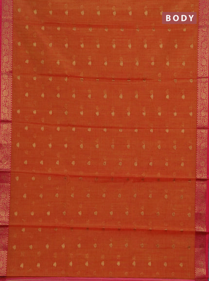 Banarasi semi dupion saree rustic orange and pink with zari woven buttas and zari woven border
