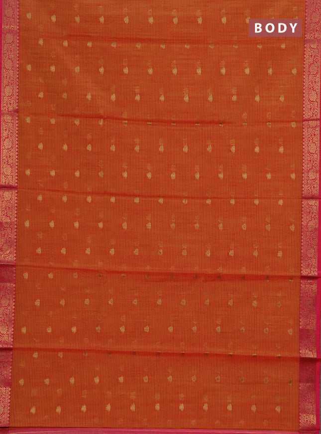 Banarasi semi dupion saree rustic orange and pink with zari woven buttas and zari woven border
