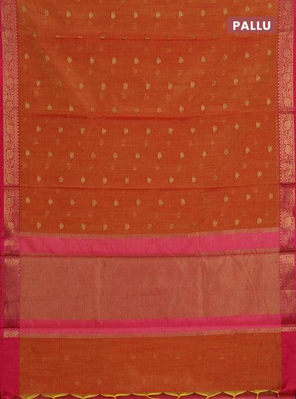 Banarasi semi dupion saree rustic orange and pink with zari woven buttas and zari woven border