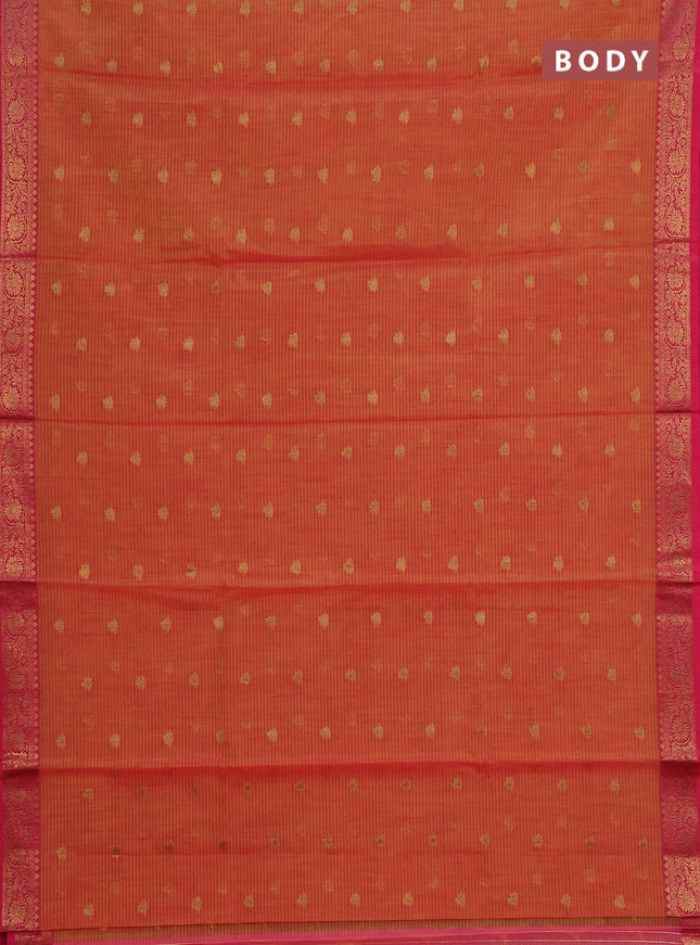 Banarasi semi dupion saree rustic orange and pink with zari woven buttas and zari woven border