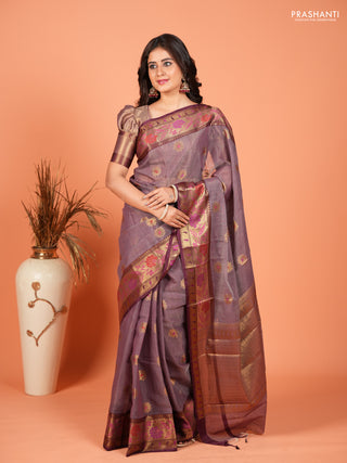 Banarasi semi dupion saree deep wine with zari woven buttas and zari woven border