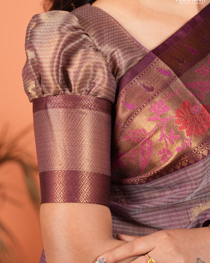 Banarasi semi dupion saree deep wine with zari woven buttas and zari woven border