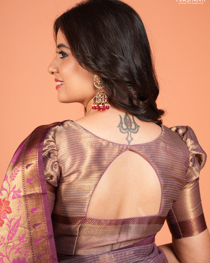 Banarasi semi dupion saree deep wine with zari woven buttas and zari woven border