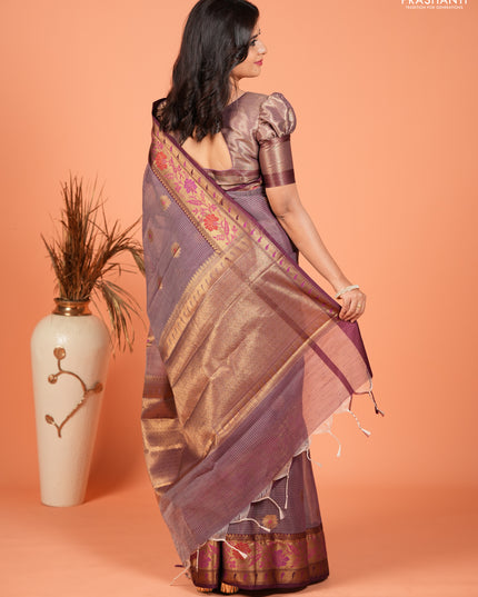 Banarasi semi dupion saree deep wine with zari woven buttas and zari woven border