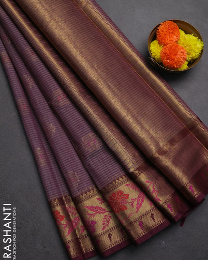 Banarasi semi dupion saree deep wine with zari woven buttas and zari woven border