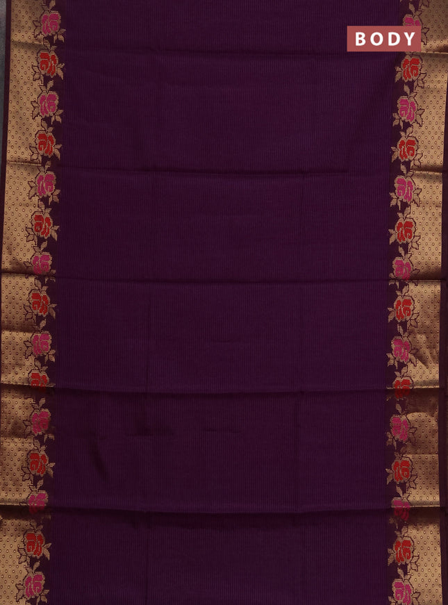 Banarasi semi dupion saree purple and coffee brown with allover weaves pattern and woven border