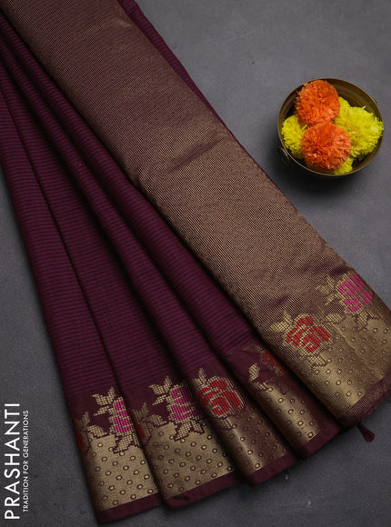Banarasi semi dupion saree wine and coffee brown with allover weaves pattern and woven border