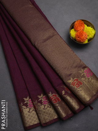 Banarasi semi dupion saree wine and coffee brown with allover weaves pattern and woven border