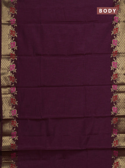 Banarasi semi dupion saree wine and coffee brown with allover weaves pattern and woven border