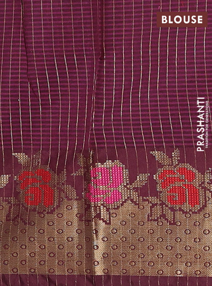 Banarasi semi dupion saree wine and coffee brown with allover weaves pattern and woven border