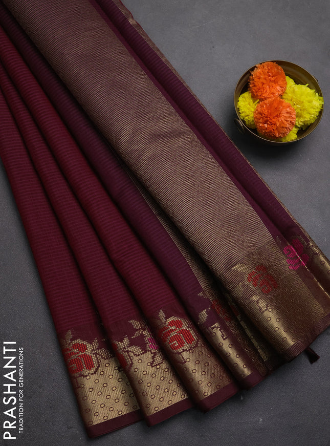 Banarasi semi dupion saree magenta pink and wine shade with allover weaves pattern and woven border