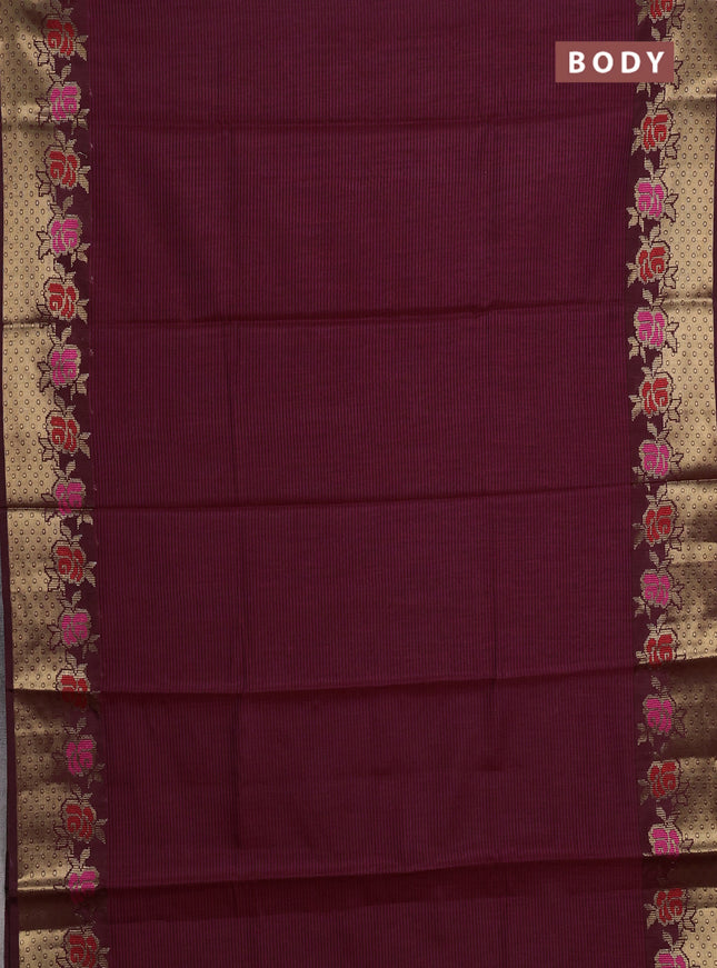 Banarasi semi dupion saree magenta pink and wine shade with allover weaves pattern and woven border