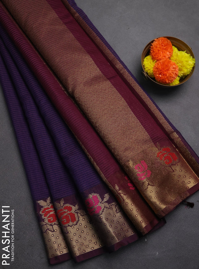 Banarasi semi dupion saree purple and wine shade with allover weaves pattern and woven border