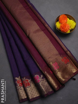 Banarasi semi dupion saree purple and wine shade with allover weaves pattern and woven border
