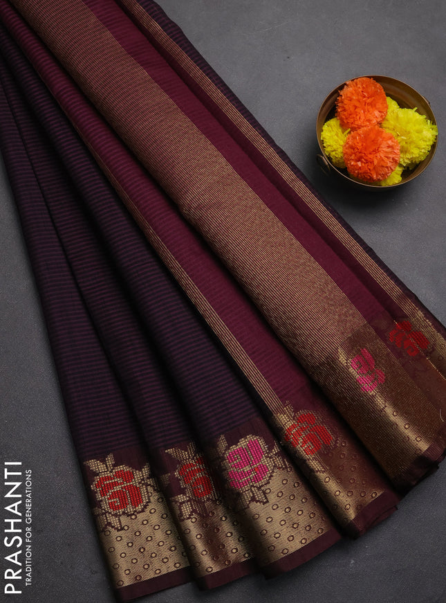 Banarasi semi dupion saree wine and wine shade with allover weaves pattern and woven border