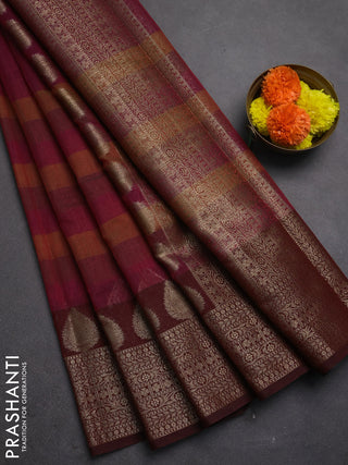 Banarasi semi dupion saree deep maroon with plain body and woven border