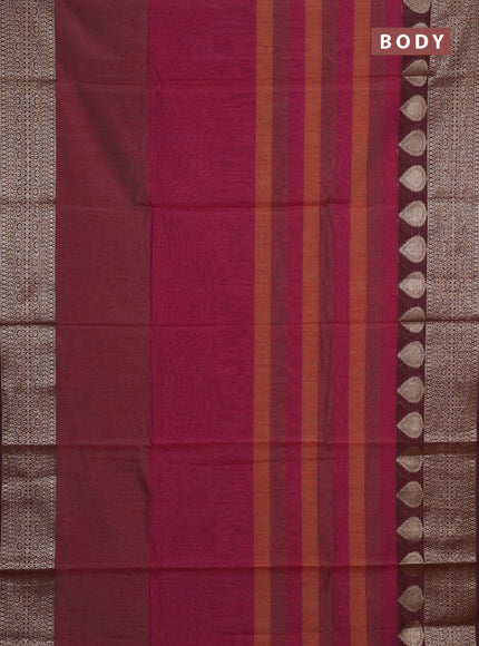 Banarasi semi dupion saree deep maroon with plain body and woven border