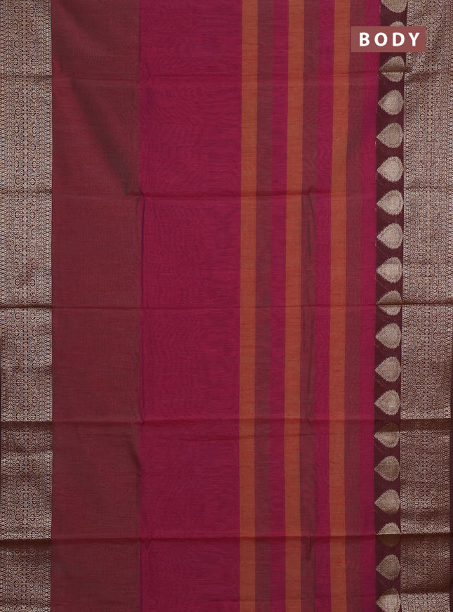 Banarasi semi dupion saree deep maroon with plain body and woven border