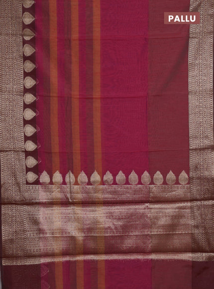 Banarasi semi dupion saree deep maroon with plain body and woven border