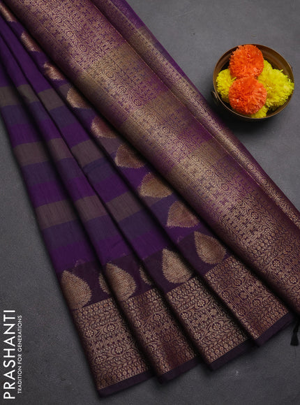 Banarasi semi dupion saree purple with plain body and woven border