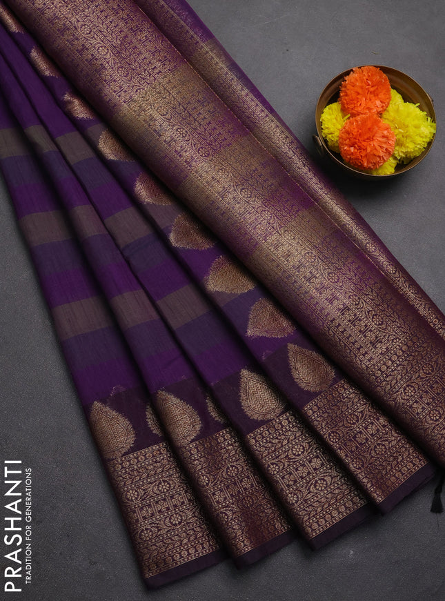 Banarasi semi dupion saree purple with plain body and woven border