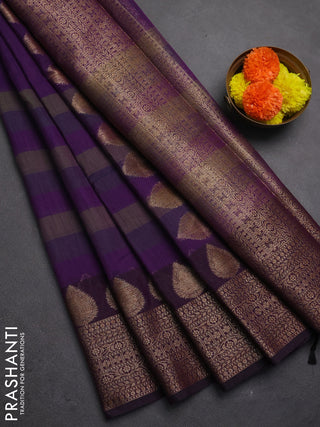 Banarasi semi dupion saree purple with plain body and woven border