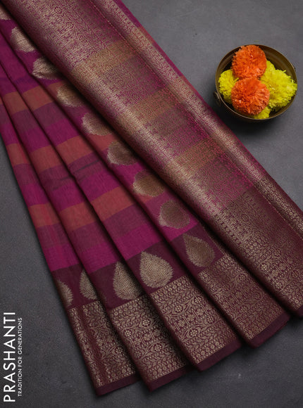 Banarasi semi dupion saree magenta pink with plain body and woven border