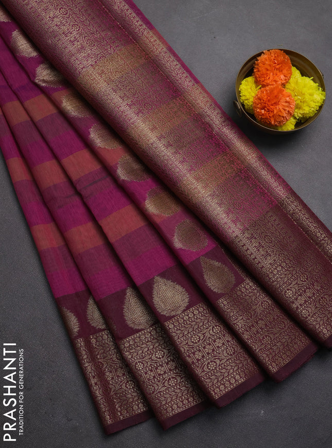 Banarasi semi dupion saree magenta pink with plain body and woven border
