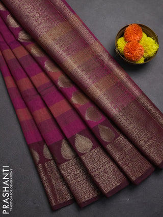 Banarasi semi dupion saree magenta pink with plain body and woven border