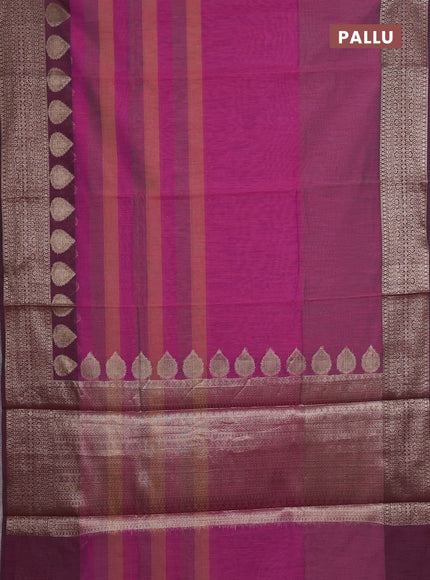 Banarasi semi dupion saree magenta pink with plain body and woven border