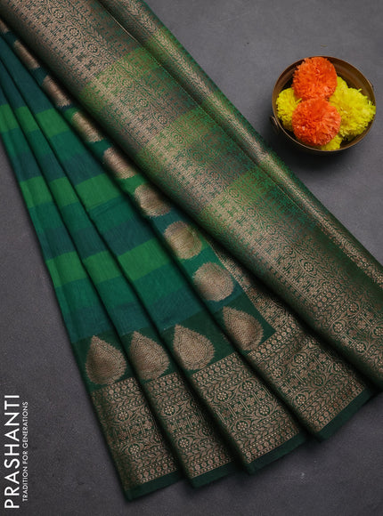 Banarasi semi dupion saree green with plain body and woven border