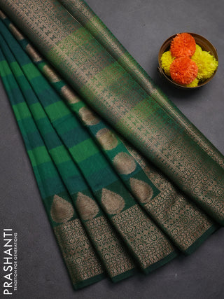 Banarasi semi dupion saree green with plain body and woven border