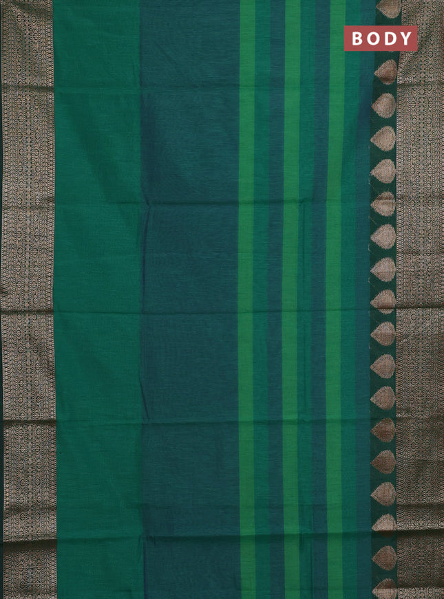 Banarasi semi dupion saree green with plain body and woven border