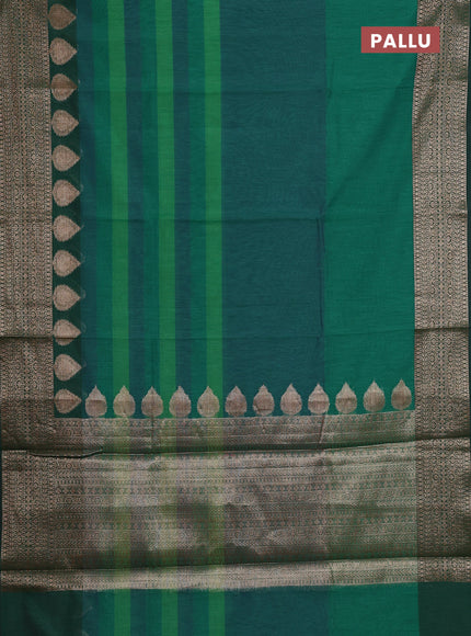 Banarasi semi dupion saree green with plain body and woven border