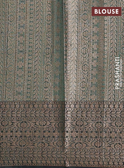 Banarasi semi dupion saree green with plain body and woven border