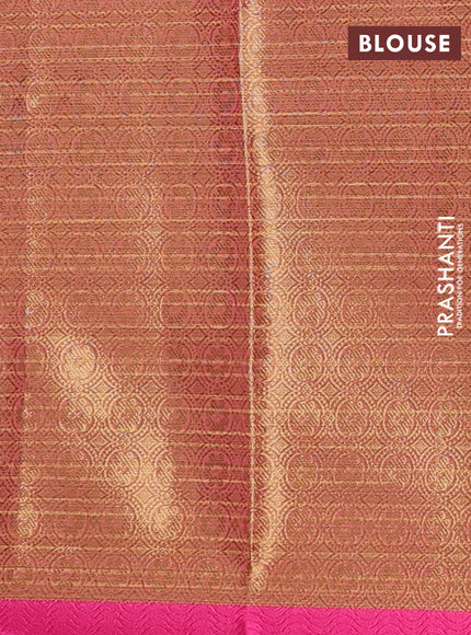 Banarasi semi dupion saree mustard yellow and pink with allover thread & zari woven buttas and small thread woven border