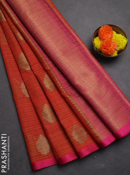 Banarasi semi dupion saree orange and pink with allover thread & zari woven buttas and small thread woven border