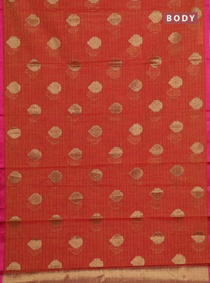 Banarasi semi dupion saree orange and pink with allover thread & zari woven buttas and small thread woven border