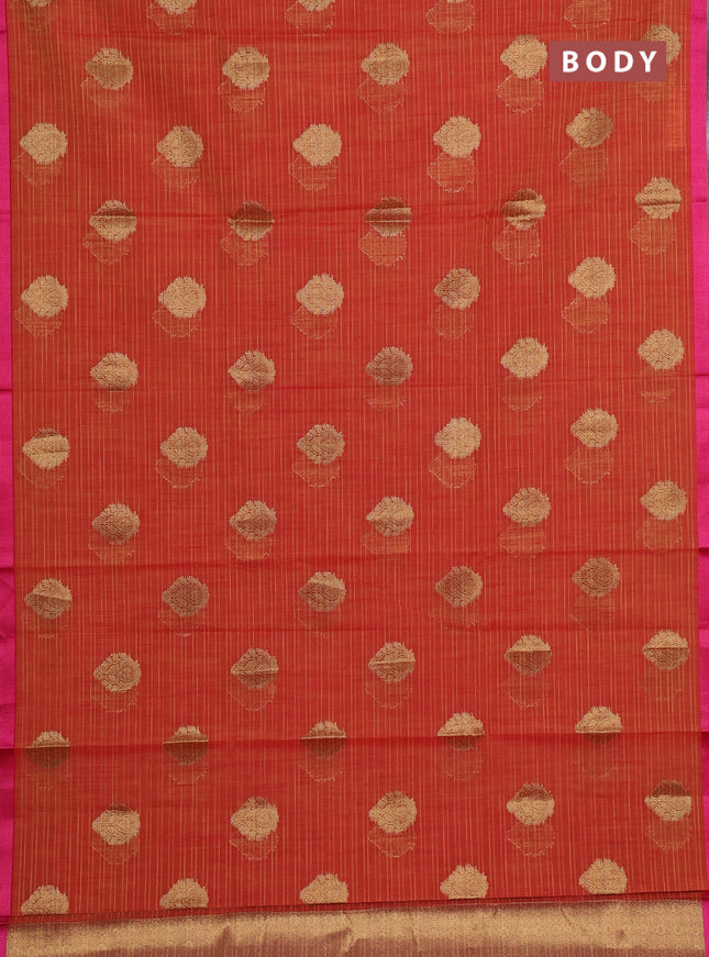 Banarasi semi dupion saree orange and pink with allover thread & zari woven buttas and small thread woven border