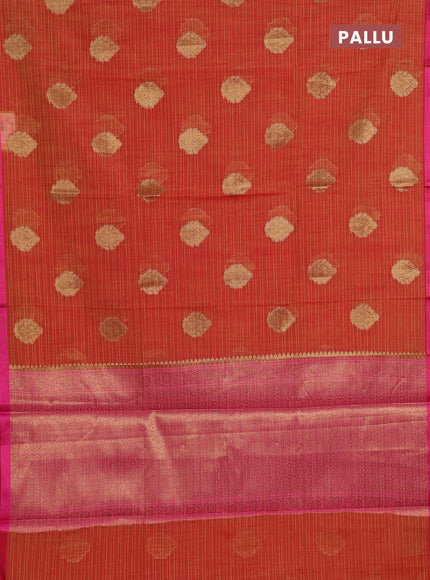 Banarasi semi dupion saree orange and pink with allover thread & zari woven buttas and small thread woven border