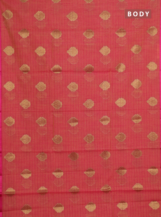 Banarasi semi dupion saree dual shade of pinkish yellow and pink with allover thread & zari woven buttas and small thread woven border
