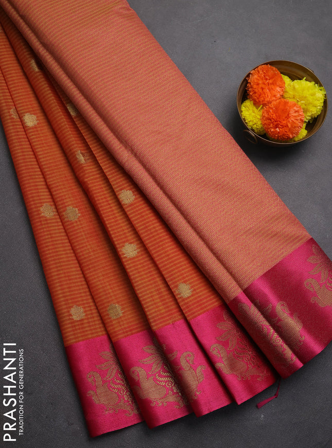 Banarasi semi dupion saree maroon and pink with allover thread & zari woven buttas and woven butta border