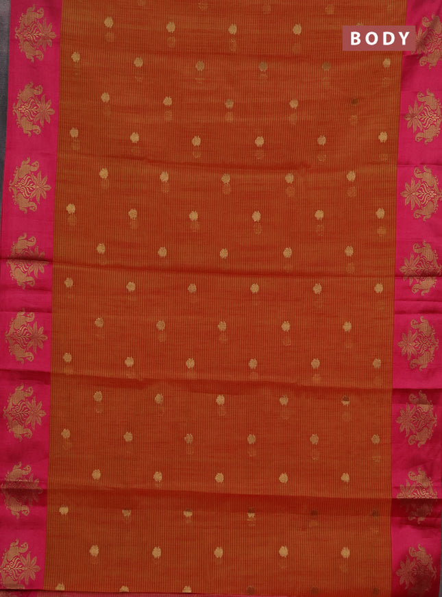 Banarasi semi dupion saree maroon and pink with allover thread & zari woven buttas and woven butta border