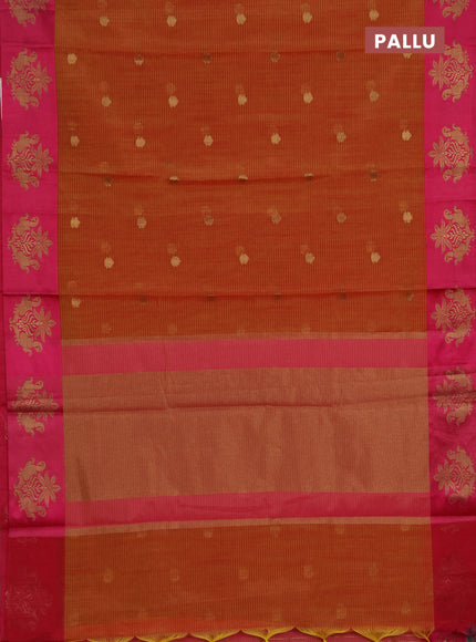 Banarasi semi dupion saree maroon and pink with allover thread & zari woven buttas and woven butta border