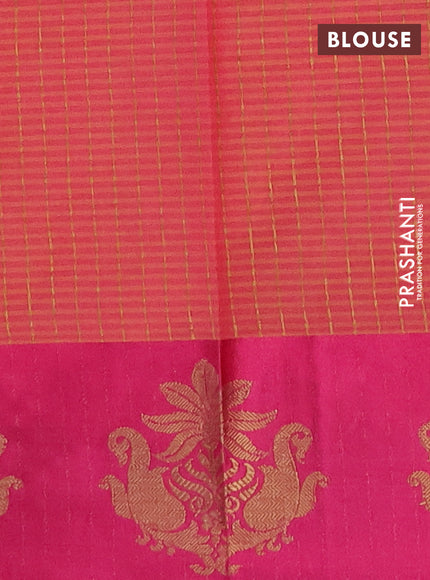 Banarasi semi dupion saree maroon and pink with allover thread & zari woven buttas and woven butta border
