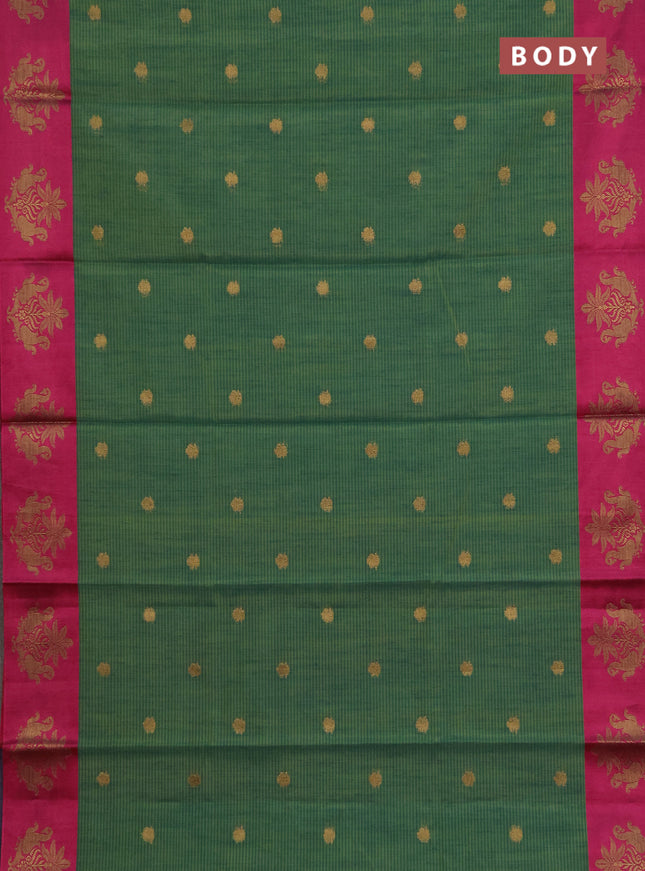 Banarasi semi dupion saree teal green and pink with allover thread & zari woven buttas and woven butta border