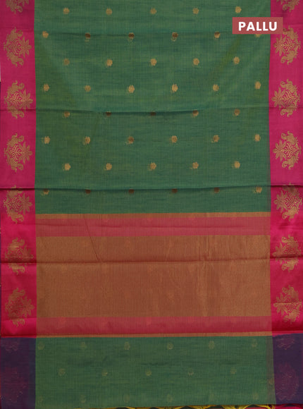 Banarasi semi dupion saree teal green and pink with allover thread & zari woven buttas and woven butta border