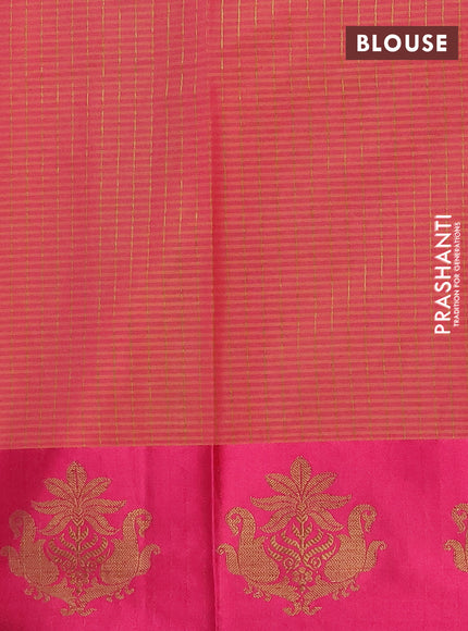 Banarasi semi dupion saree teal green and pink with allover thread & zari woven buttas and woven butta border
